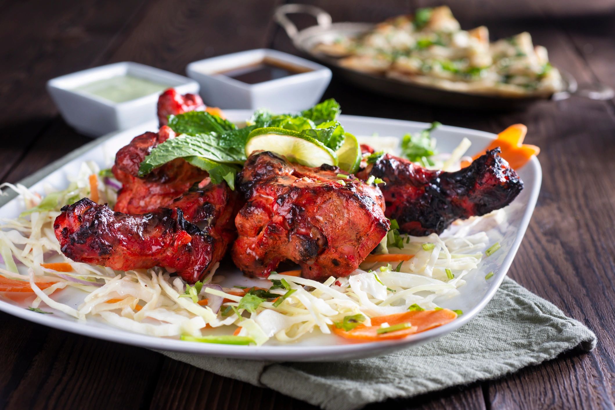 Tandoori chicken platter, freshly grilled and served hot