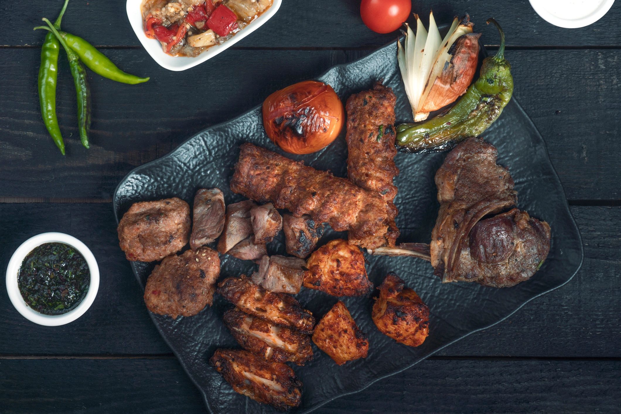 Tandoori-style mixed grill platter close-up