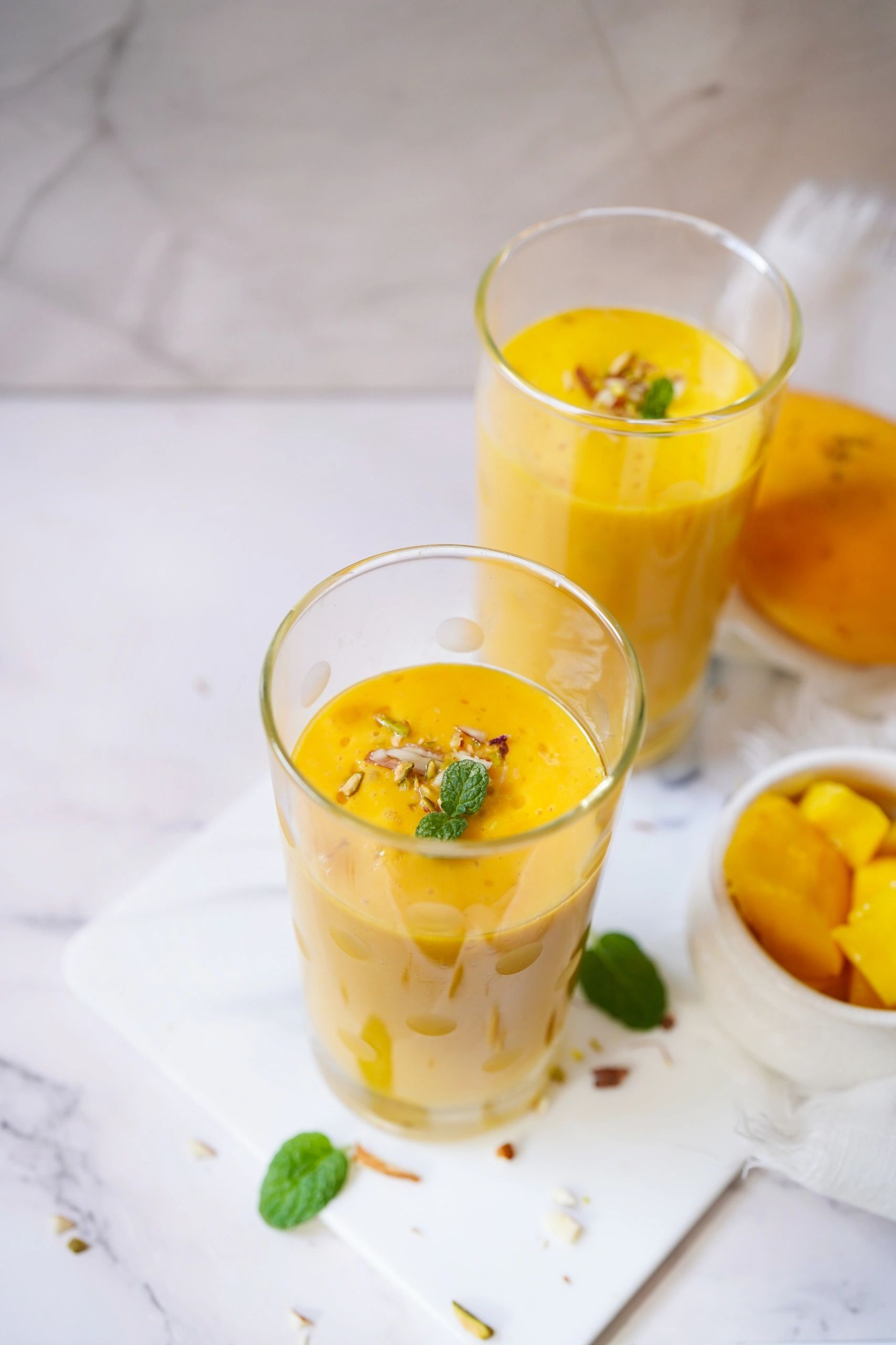 Mango lassi in a glass